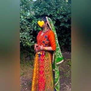 Lehenga, dupatta, and blouse